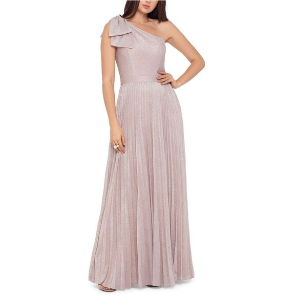 XSCAPE Womens Glitter One Shoulder Gown Dress, blush, 10
